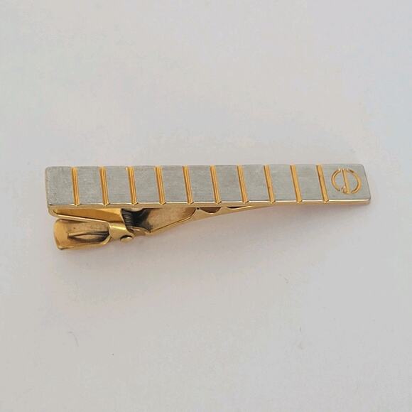 Dunhill Vintage Two Tone Striped Tie Clasp Clip Bar Silver Gold Retro - Picture 1 of 5